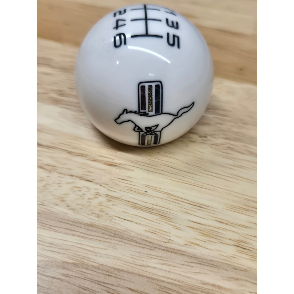 Ford Mustang 6 Speed Manual Shift Knob White Tri-Bar Pony Logo Gear Shifter Ball